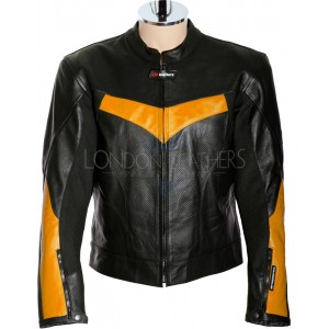 RTX Force One Orange Black Leather Biker Jacket